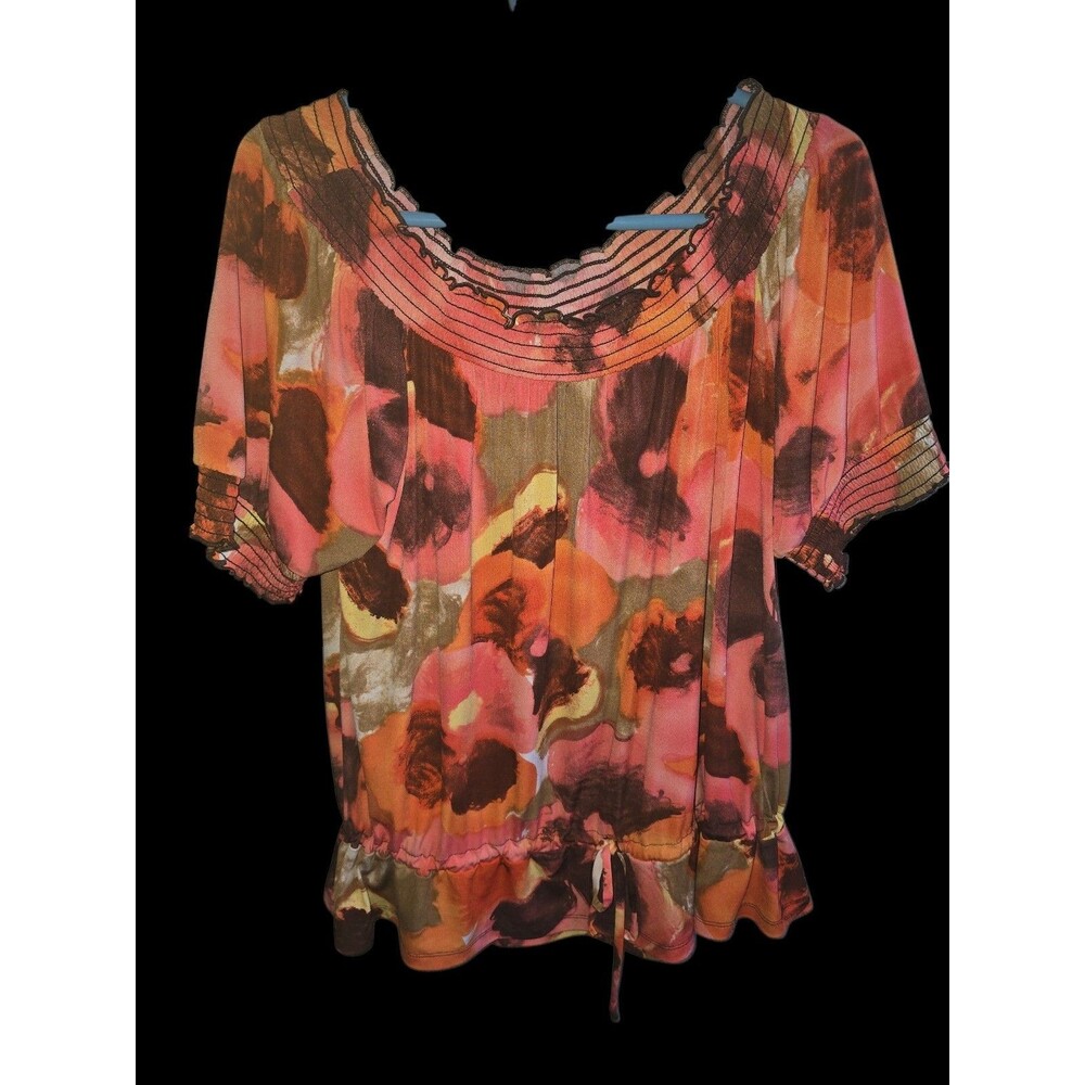 AGB Off-The-Shoulder Multicolor Abstract Watercolor Floral Boho Blouse Size L